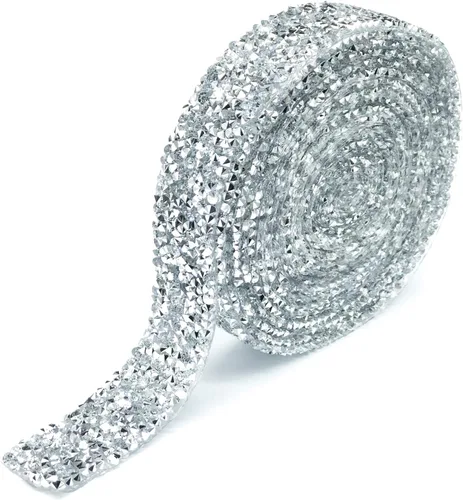 Vista 20 de Dowarm Cinta de diamantes de imitación de 3 yardas, rollo de cinta de diamantes de imitación, envoltura de malla con diamantes de imitación Negro