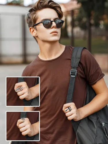 Vista 6 de Hicarer 8 piezas vintage punk anillos dragón serpiente pulpo Halloween anillo ajustable, Acero inoxidable