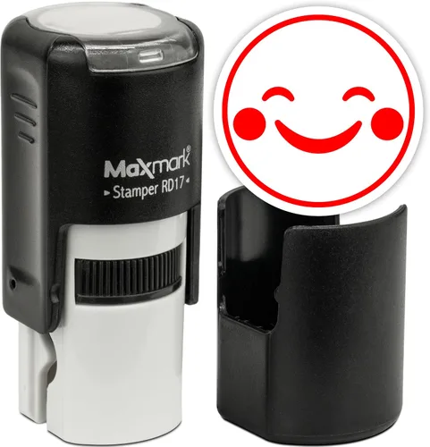 Vista 101 de MaxMark Sello de Emoji Autoentintado Redondo - Enojada - Tinta Negra