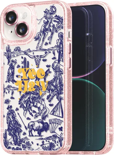 Vista 82 de Compatible para iPhone 13 Funda Bonita Estética - Funda para Teléfono Rosa con Purpurina con Protector de Cámara - Diseño de Cubierta