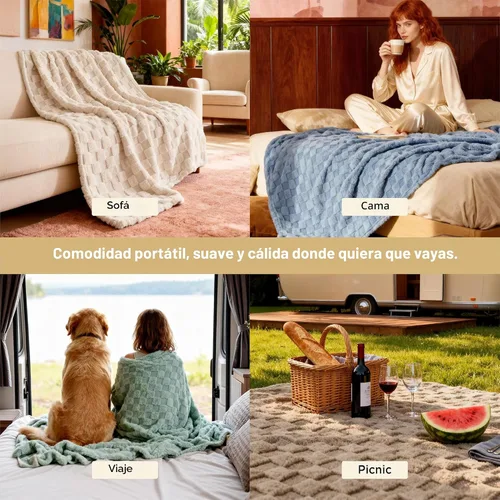 Vista 4 de Bedsure GentleSoft - Manta verde salvia para sofá, manta de forro polar a cuadros, regalos de Navidad para mujeres, hombres y niñas, bonita manta