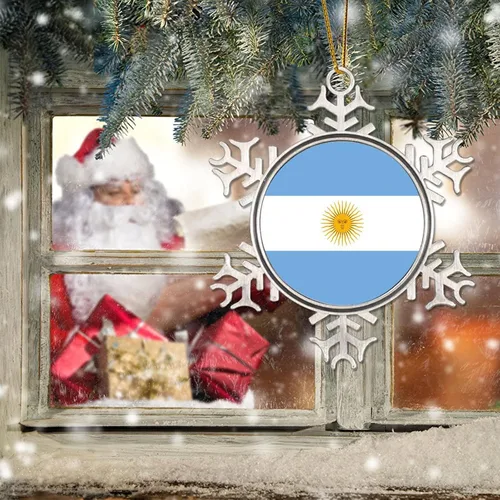 Vista 6 de Adornos colgantes para árbol de Navidad de Argentina, bandera de Argentina, copo de nieve de metal, colgante para árbol de Navidad, recuerdo