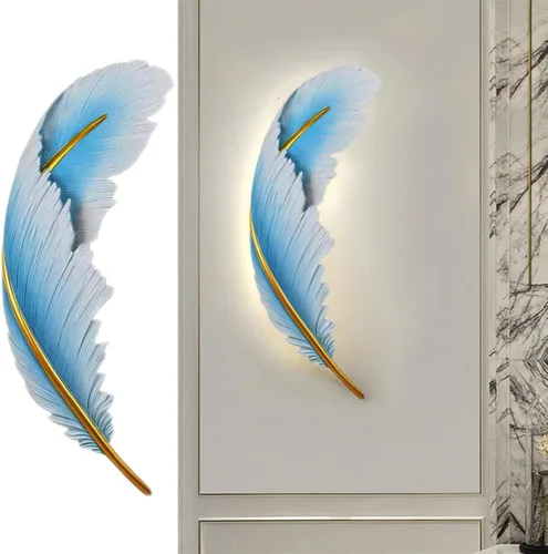 Vista 13 de Lámpara de pared moderna para dormitorio, lámpara de pared LED con diseño de plumas blancas elegante, luz de cuento de hadas, luces de pared de lujo
