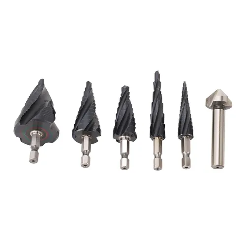 Vista 8 de Step Drill Bit Set, 4 Flute M35 Cobalt Pagoda Drill Bit Kit, 1/4 Inch Shank for Less Steel Hard Metal, Step for Wood Pla Aluminum Copper, Includes 5
