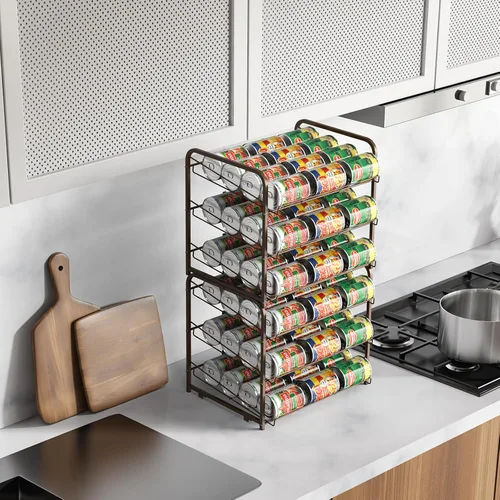 Vista 3 de Shinoske Organizador de latas para despensa, paquete de 2, organizador de latas apilable de 3 niveles, estante de latas 2 en 1, soporte dispensador
