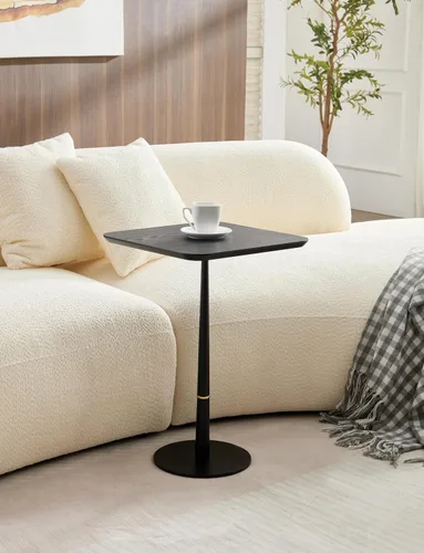 Vista 3 de 15.74'' Side End Tabel for Living Room, Modern Accent Drink Table, Wood Square Tabletop & Metal Pedestal, Easy Assembly, Black