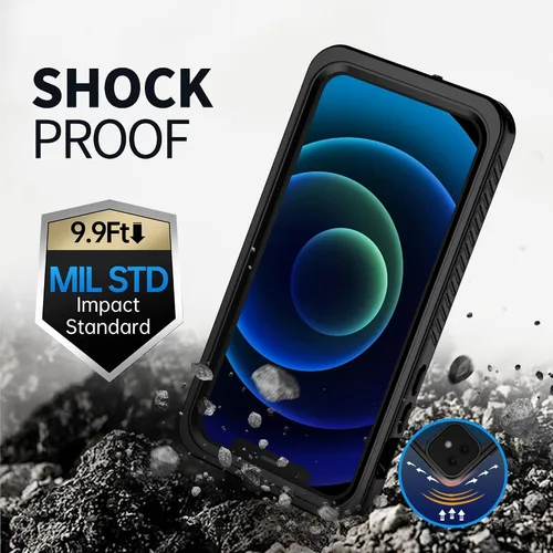 Vista 3 de BEASTEK Funda impermeable para iPhone 12, serie FSN IP68 magnética a prueba de golpes con protector de pantalla integrado y funda protectora Negro