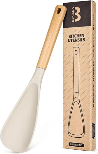 Vista 18 de Cuchara de cocina para utensilios de cocina antiadherentes, ideal para cocinar y servir silicona mate resistente sin BPA, cuchara con mango de Verde