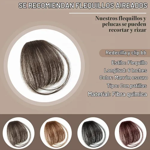 Vista 2 de 2 piezas de flequillo con clip de cabello humano real, flequillo falso con clip para el cabello para mujeres, flequillo tenue curvado con postizos