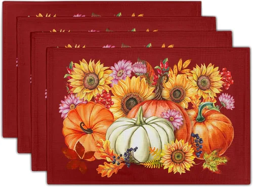Vista 30 de Fall Placemats 12×18 Inches Set of 4 Autumn Leaves Festival Indoor Kitchen Dining Table Place Mats for Home Party Decoration