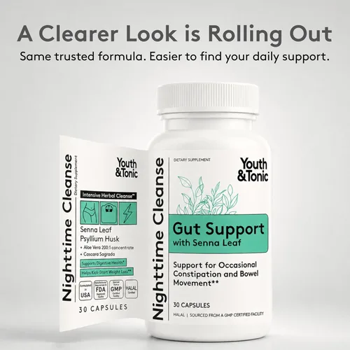 Vista 2 de Youth & Tonic Suplemento de limpieza intestinal durante la noche para alivio ocasional del estreñimiento, desintoxicación de limpieza intestinal
