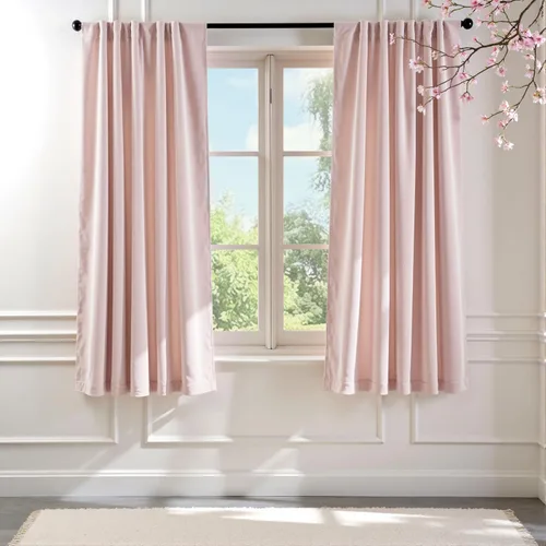 Vista 132 de Lazzzy Cortinas opacas de terciopelo beige de 84 pulgadas de largo con aislamiento térmico para oscurecer la habitación, cortinas forradas de lujo
