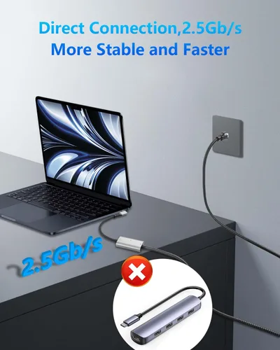 Vista 2 de CERRXIAN Cable Ethernet USB C a 2.5 Gbps de 6.5 pies, LAN Gigabit RJ45 a adaptador USB C de ángulo recto de 90 grados, convertidor de cable de red