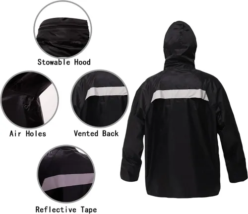 Vista 3 de RainRider Trajes de lluvia para hombres y mujeres, impermeable, chaqueta de lluvia de pesca, pantalones con peto, ligeros, reflectantes