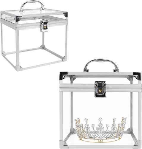 Vista 8 de Caja de corona, estuche de maquillaje transparente, organizador de cosméticos, gran capacidad de acrílico transparente para artistas, vitrina