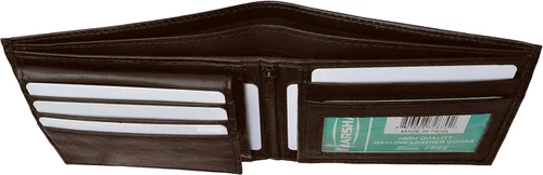Vista 7 de Cartera de cuero genuino de calidad bi-fold ID con cremallera para hombre marrón