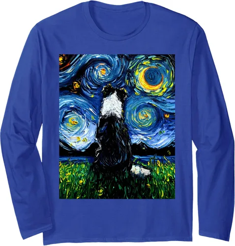 Vista 4 de Border Collie Back - Camiseta de manga larga con diseño de noche estrellada para perros de Aja, Negro, S