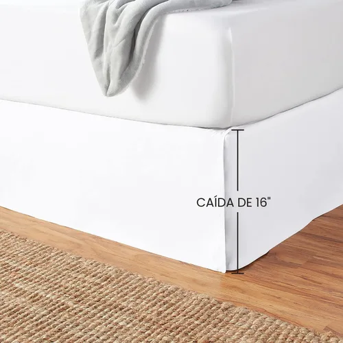 Vista 4 de Amazon Basics Falda de cama plisada ligera, Queen, color blanco brillante, sólido