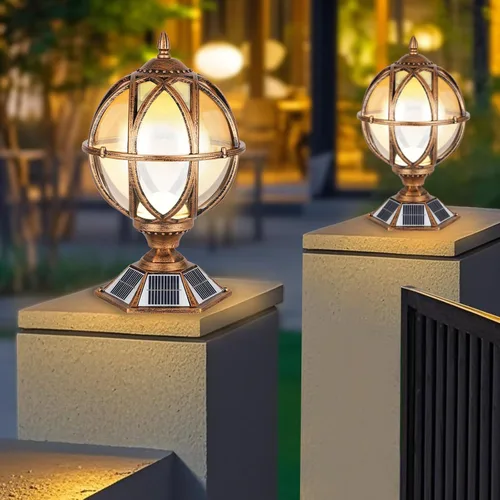 Vista 5 de Luces de pilar al aire libre accionadas por energía solar de 17.7 pulgadas Bronce