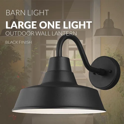 Vista 5 de Sea Gull 8737401-12 - Farol de pared transitorio para exteriores de una luz de la colección Barn Light en acabado negro