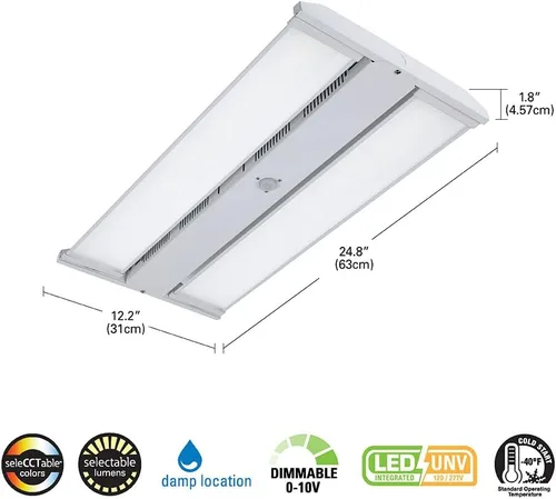 Vista 2 de Metalux HBLAO HBLAO - Luz LED de 2 pies de altura para tienda, equivalente a 400 W, 24,000 lúmenes, óptica ajustable, CCT seleccionable