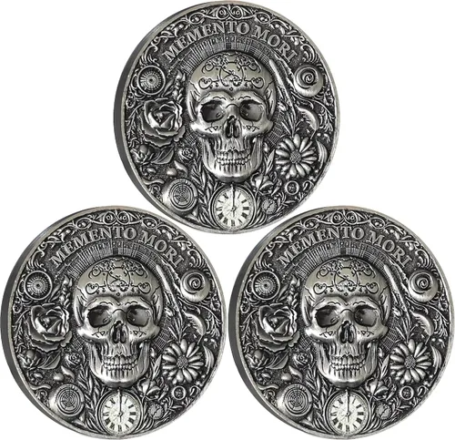 Vista 7 de Memento Mori & Vivere Moneda de Desafío - Símbolos Duales de la Transitoriedad y Vitalidad de la Vida - Regalo Estoico Inspiracional (Paquete de 10)