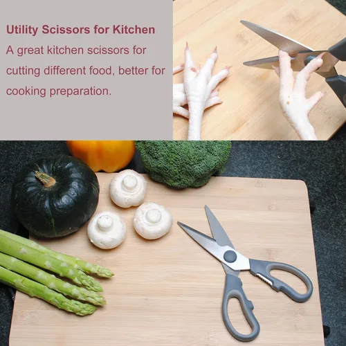 Vista 5 de Tijeras de cocina de alta resistencia, aptas para lavavajillas, tijeras de cocina multiusos, tijeras de cocina para cortar carne, verduras y pescados