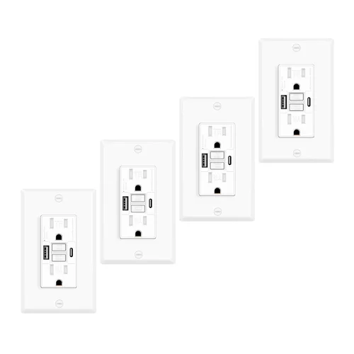 Vista 34 de 15 Amp GFCI Outlet with USB C Ports & USB-A, 1PCS 24W Self-Testing GFCI USB Combo with LED Indicator, Tamper Resistant for Kitchen & Bathroom