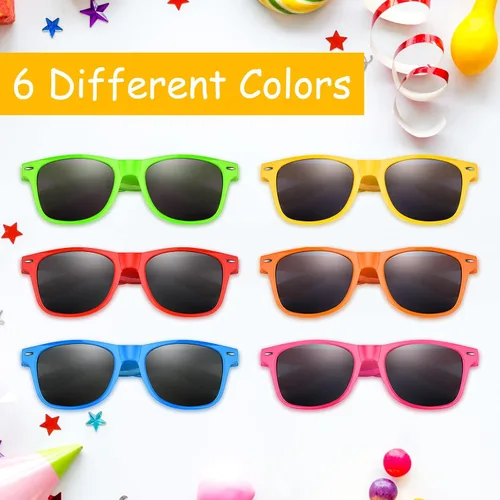 Vista 3 de ELECLAND Gafas de sol para niños, regalos de fiesta de color neón a granel para fiesta de verano, fiesta en la piscina, cumpleaños, bolsas