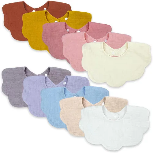 Vista 8 de Baberos de muselina para bebé niña niño para babeo y dentición, paquete de 10 Soft organic cotton muslin bibs for drooling, teething and feeding.
