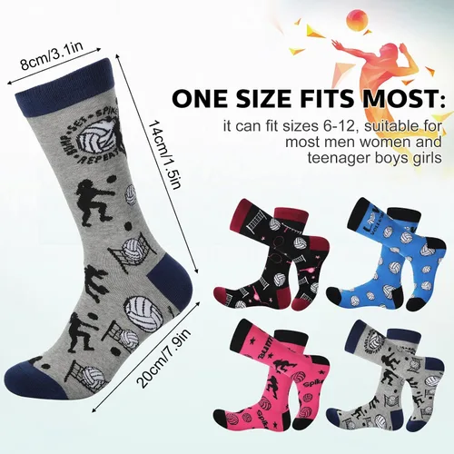 Vista 4 de Vicenpal 4 pares de calcetines novedosos de fútbol americano, baloncesto, fútbol, golf, calcetines casuales de regalo, para hombres, mujeres