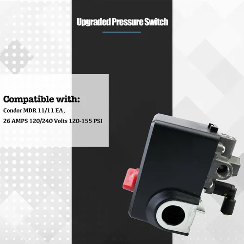 Vista 3 de Interruptor de presión mejorado 120/240 voltios apto para Condor MDR 11/11 EA, 26 amperios 120-155 PSI