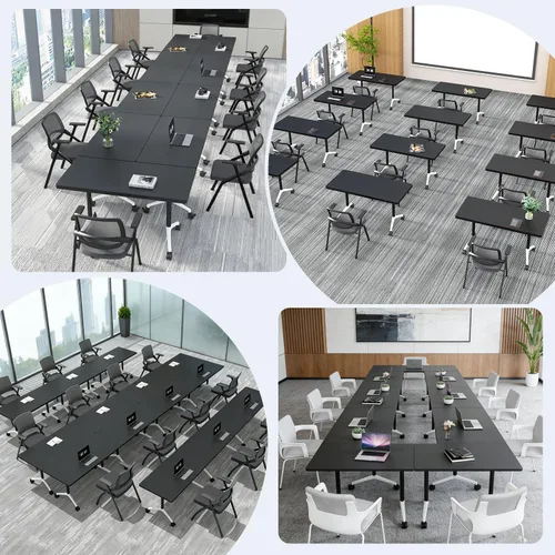 Vista 7 de 8 Pack Folding Conference Tables,62.9" Mobile Training Tables Black