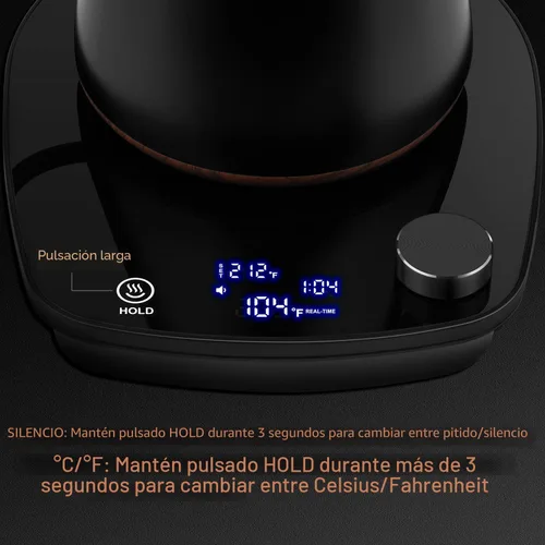 Vista 7 de Hervidor eléctrico de cuello de cisne, control inteligente de temperatura, interior de acero inoxidable, calentamiento rápido, para café de filtro