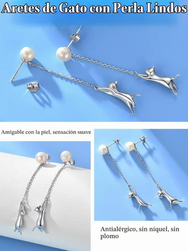 Vista 6 de SILVERCUTE 925 Sterling Silver Earrings for Women,Silver Cat/Dinosaur/Devil Horn/Leaf/Snake/Skeleton Various Stud Earrings or Ear Cuffs 01.cat