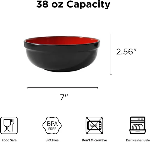 Vista 2 de TP Juego de 4 cuencos de melamina de 38 onzas para ensaladas de sopa Ramen Pho y pasta, juego de 4 cuencos japoneses grandes, irrompibles ligeros