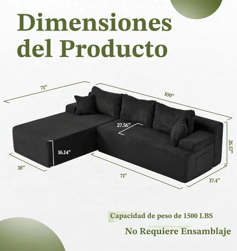 Vista 2 de Fond&Found - Sofá modular modular no requiere montaje, sofá modular de gran tamaño para sala de estar y oficina