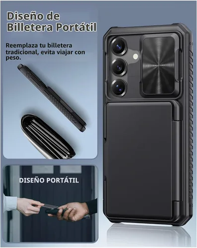 Vista 6 de ATATOO Funda tipo cartera para Samsung Galaxy S25, tarjetero integrado (3-5 tarjetas) [bloqueo RFID] y cubierta de cámara deslizante, protección
