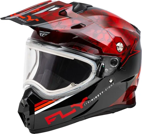 Vista 7 de Fly Racing Trekker Cold Weather MX ATV Off-Road Motorcycle Helmet Pizarra/Negro/Rojo (Dual Shield)