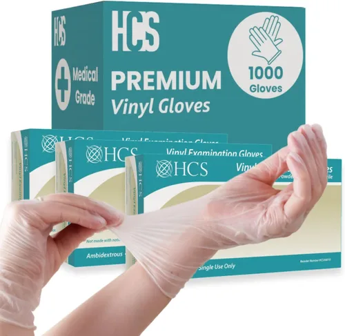 Vista 8 de HCS - Guantes de vinilo transparente, desechables, sin látex, sin polvo, guantes desechables de vinilo, cocina, preparación de alimentos, limpieza