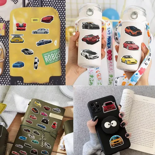 Vista 6 de 102 piezas de calcomanías de autos deportivos - Auto de carreras, calcomanías impermeables para botellas, portátiles, patinetas, cascos