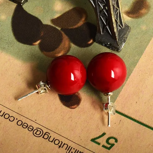 Vista 4 de LUREME Aretes de tuerca redondos clásicos para mujer, 02001451-2 con cuentas de concha roja de 0.472in, Base