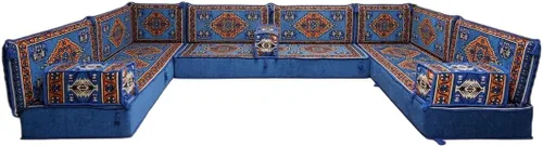 Vista 46 de arabicsofa Sofá en forma de U de estilo árabe para el suelo – Juego de Majlis hecho a mano – Sofá de estilo bohemio