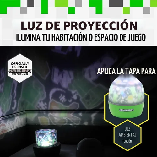 Vista 6 de Paladone Minecraft Creeper & Steve - Proyector de luz nocturna con licencia oficial, accesorio de lámpara de proyección para jugadores, sonidos