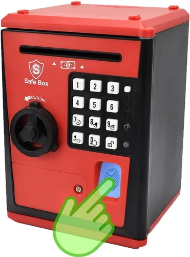 Vista 7 de Banco seguro para niños, alcancía con contraseña y bloqueo de huellas dactilares, banco de dinero de voz, regalo genial y educativo para niños