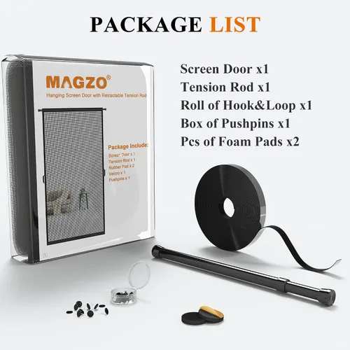 Vista 9 de MAGZO - Puerta mosquitera colgante para puertas 24" x 80" (tamaño de cortina 26" x 81"), de fibra de vidrio mejorada con barra de tensión, gancho