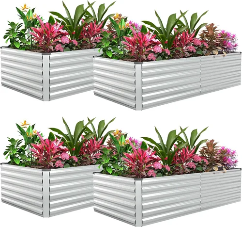 Vista 13 de Cama de jardín elevada con enrejado de arco para plantas trepadoras, cama de jardín elevada galvanizada, jardineras al aire libre para verduras