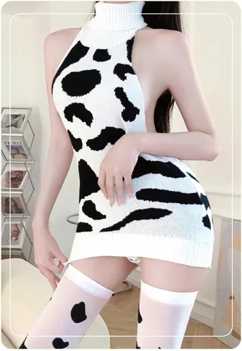 Vista 4 de SINROYEE Bikini sexy de vaca para mujer, traje de Lolita Maid, brasier y calzón kawaii, lencería de anime japonés