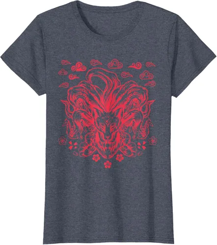 Vista 46 de Camiseta de anime japonés Nine Tails Fox Kitsune, Negro