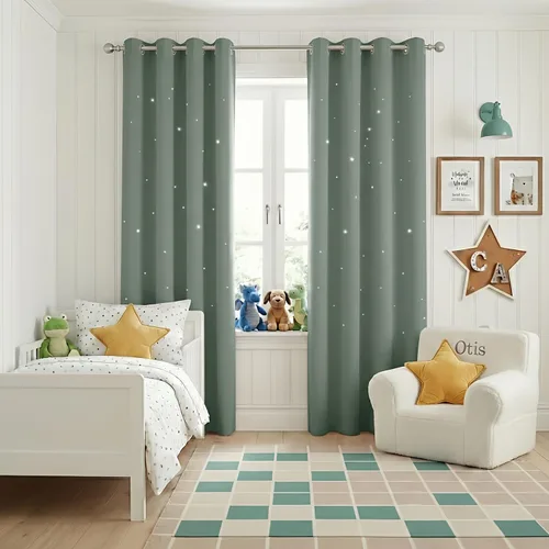 Vista 54 de NICETOWN - Cortinas de oscurecimiento de habitación con estrellas en rosa bebé, de 45 pulgadas de largo para dormitorio de niñas, cortinas